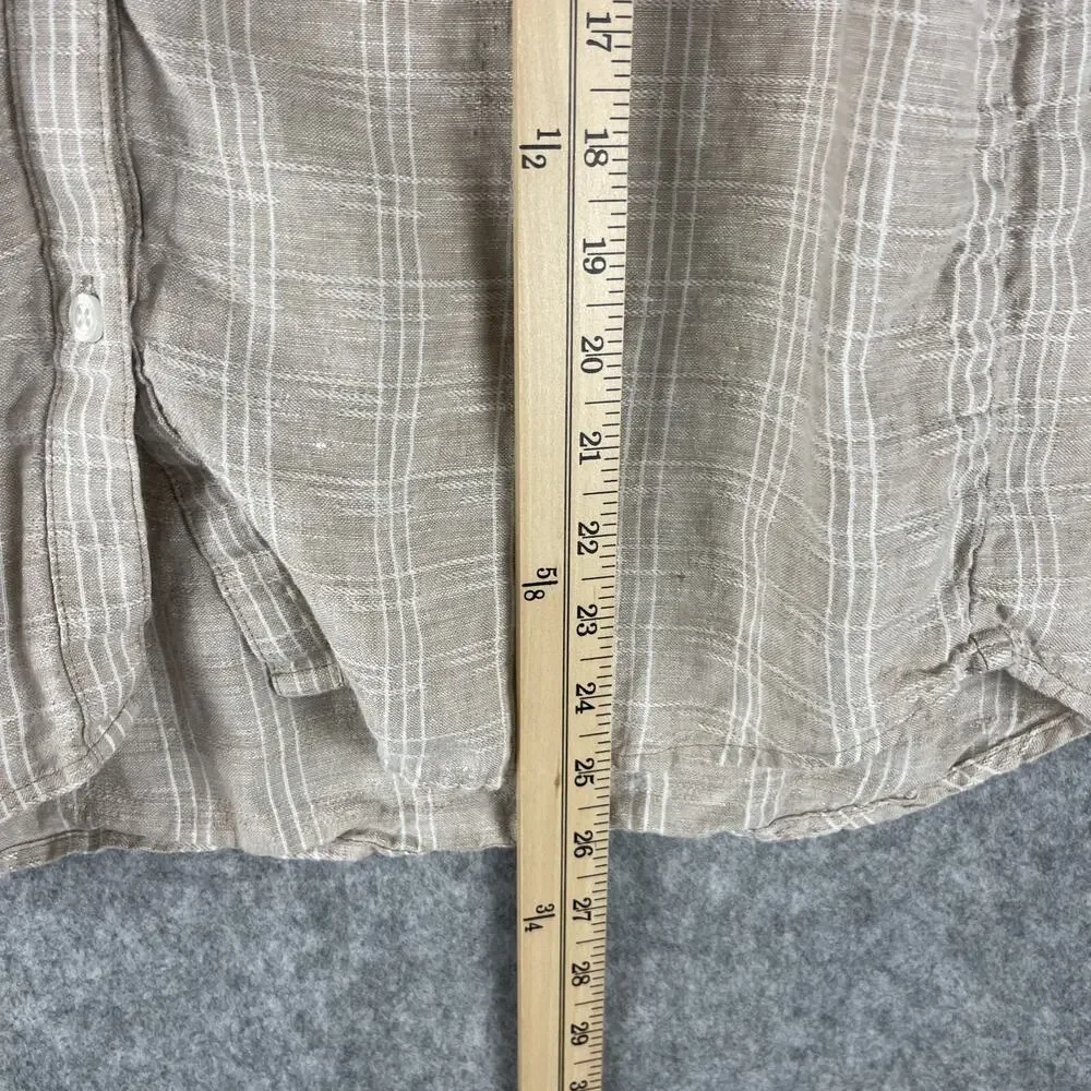 Tommy Bahama Linen Top Womens Medium Beige Plaid Short Sleeve Coastal Beachy - Picture 7 of 12